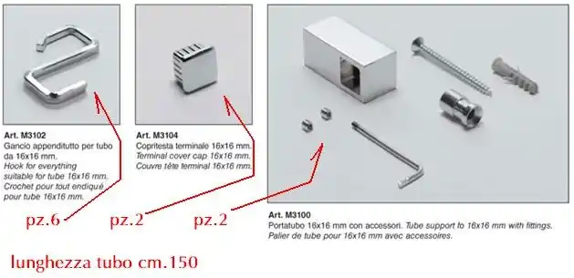 Portamestoli cromo tubo quadro completo cm150 16887+16886+9984+10397 Meest Verkocht