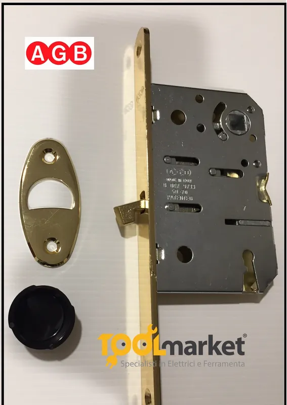 Beste Prijs Serratura per porte scorrevoli a gancio con quadro maniglia ottone lucido AGB 7218
