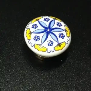 Bestel Nu Pomoli porcellana 31mm fiore blu a 6 punte Metalstyle decoro blu-giallo 17069