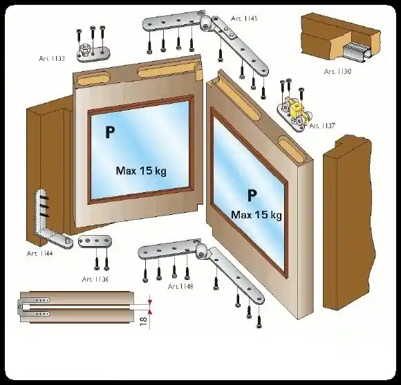Express Levering Kit porte libro a filo TERNO bin. argento Foldy Kit 1145-1148 snodi a gomito 16342 +16311