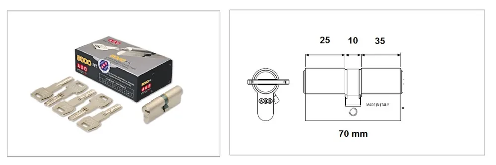 Cilindro scudo 5000 cromo opaco - AGB CA0016XXXX misura 70 (A 25 B 35) 14695 -2535 Op = Op