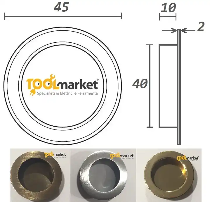 Maniglia incasso tonda foro 40 mm Cromo satinato 17569 Seizoensaanbieding