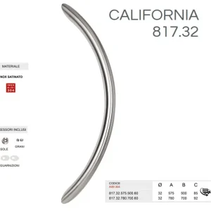Laatste Versie Maniglione inox California 817.32 satinato da 575mm 575-500 19735