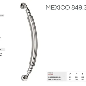 Maniglione in acciaio INOX SATINATO AISI 304 modello MEXICO 849.30 da 330mm 330-300 5499 Op = Op