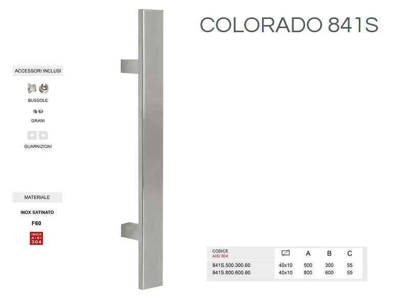 Dagaanbieding Maniglione inox SATINATO AISI 304 modello COLORADO 841S da 800mm 800-600 28585