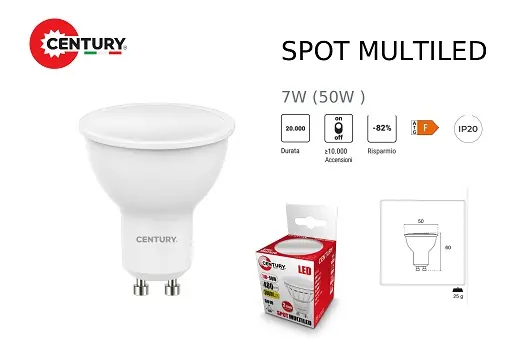 Lampada dicroica LED GU10 7w Luce calda 3000k 29158-3000 Uitverkoop