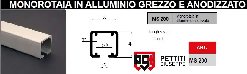 Op = Op Kit per porta scorrevole + carrelli PETTITI 200 kg da MT3 10883+10884