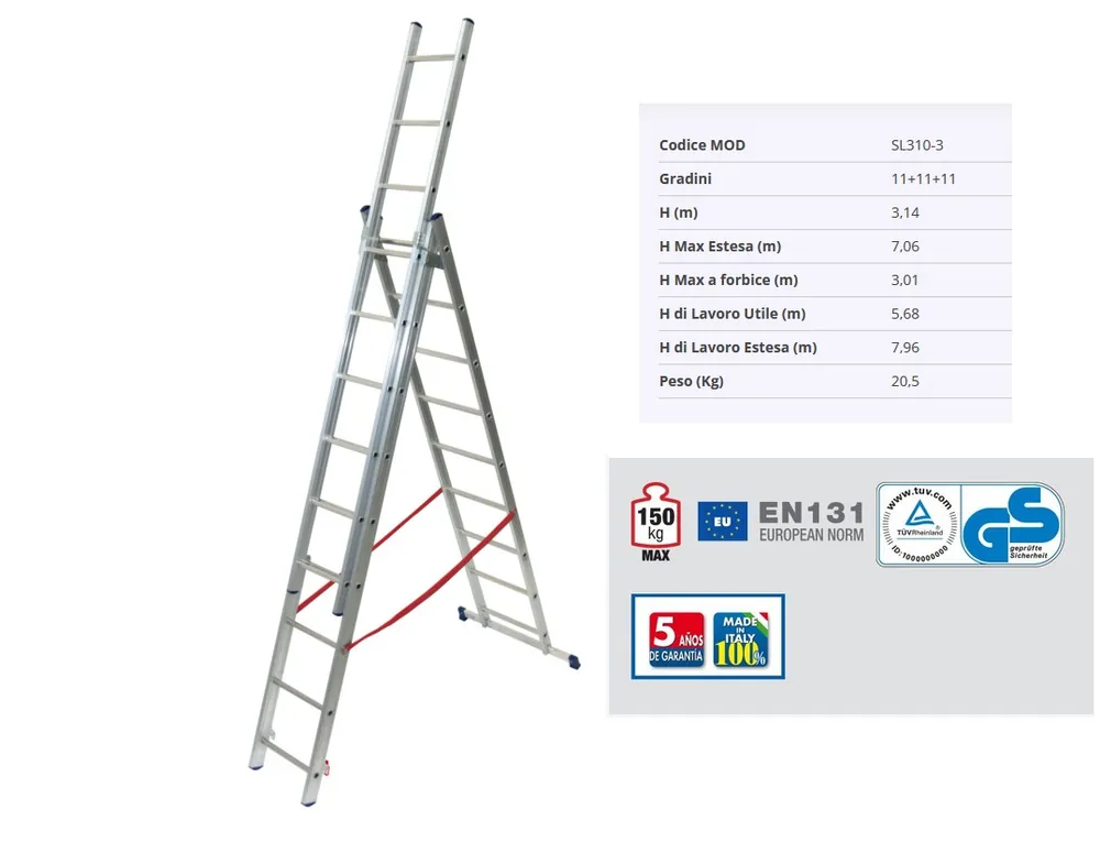 Beperkt Aanbod Scala 3 elementi allungabile alluminio gradini 11+11+11 SL310-3 15220