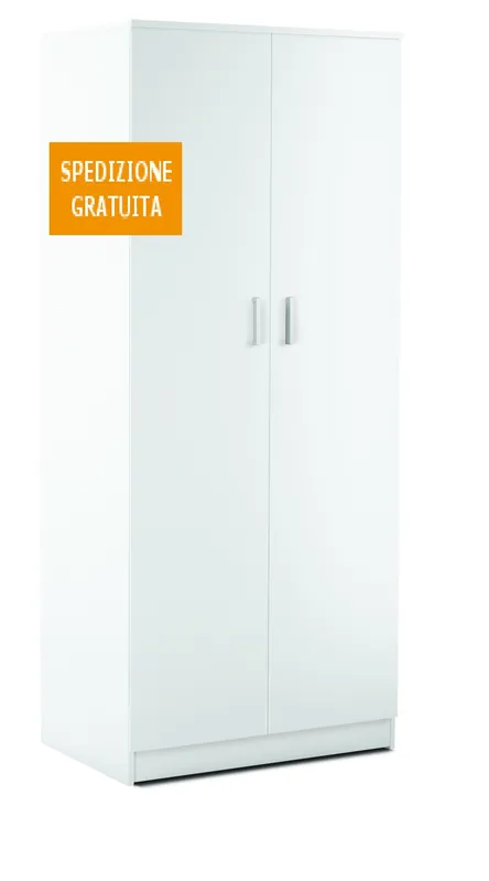 Actieprijs Armadio in legno a 2 Ante Kit Bianco Lisco - mis cm 77 x 182 x 52 TECNO Bianco Lisco