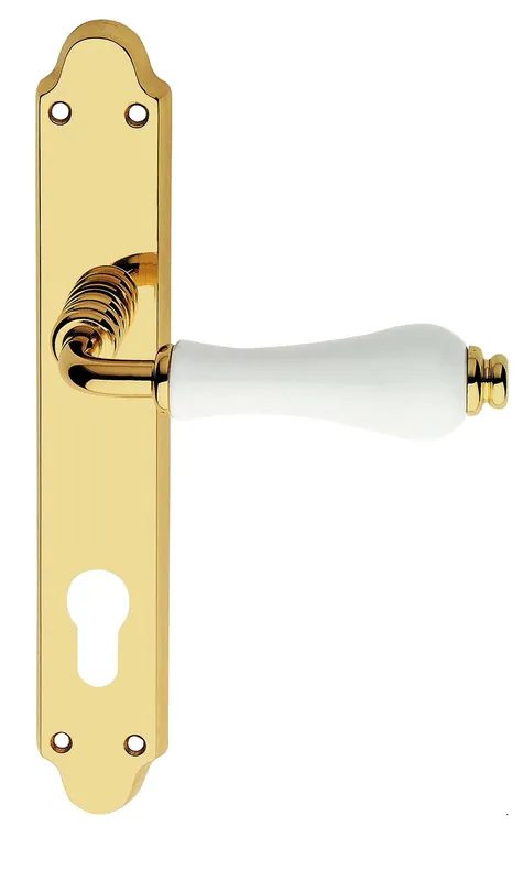 Maniglia placca Dalia ottone lucido porcellana bianca LINEACALI placca con foro yale 801yale Direct Beschikbaar