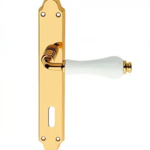 Maniglia Dalia ottone lucido porcellana Avorio LINEACALI placca foro patent SW10759.2 Op = Op