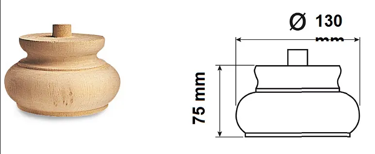 Piede in legno h 75x Ø 130mm in Ontano 19865 Gecertificeerd
