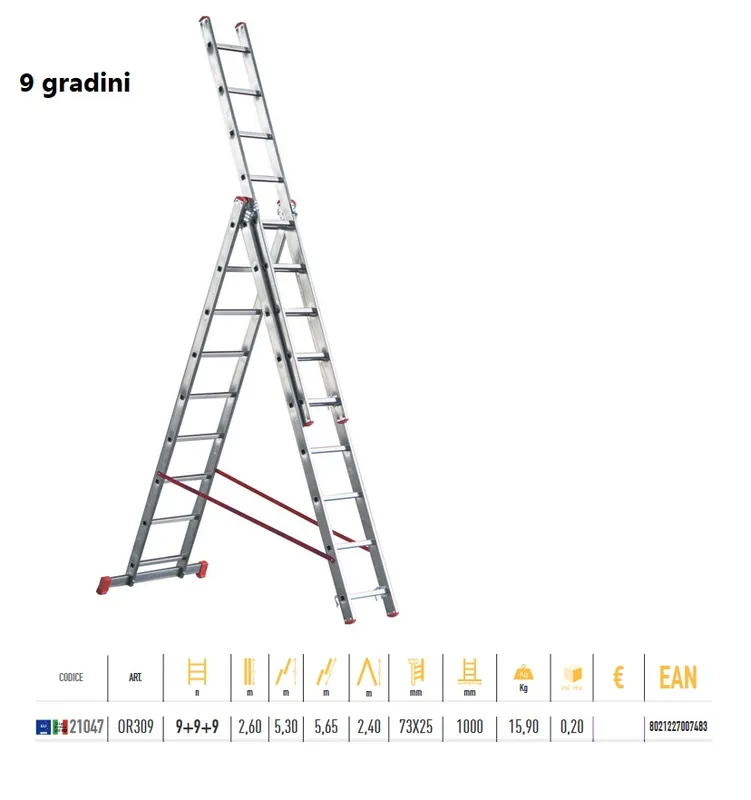 Nieuw Scala 3 elementi gradini 9+9+9 Or309 allungabile alluminio Marchetti 16469