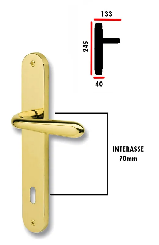 Maniglia per porta con placca modello Comit Amalfi OTTONE LUCIDO FORO PATENT interasse 70 mm 13564 - 70 mm Populair