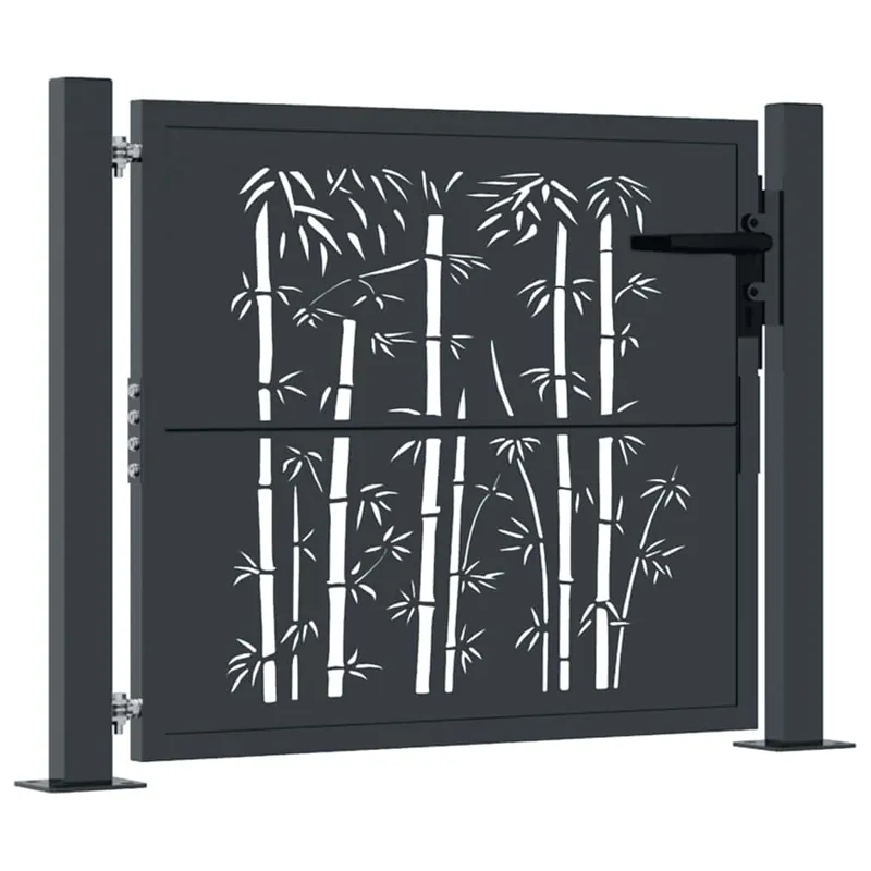 Rechtstreeks Van De Fabrikant vidaXL Cancello da giardino antracite 100x75 cm in acciaio e bambù