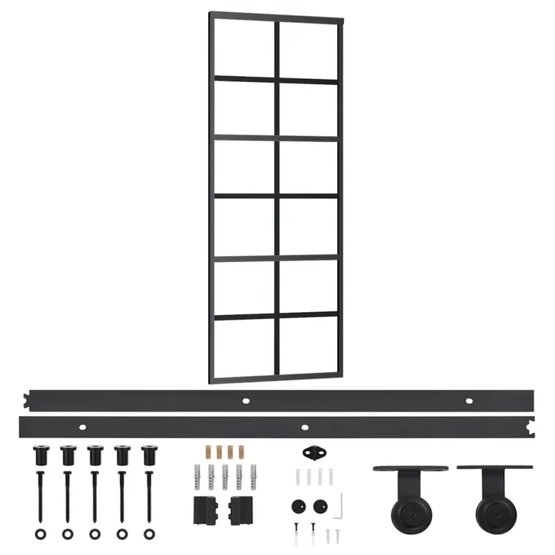 vidaXL Porta Scorrevole con Kit Montaggio Vetro ESG Alluminio 76x205cm Koopje