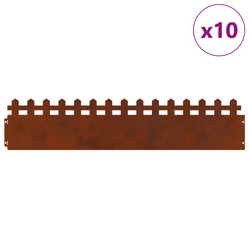 Superprijs vidaXL Bordure per prato 10 pcs Ruggine 103 x 0,05 x 22 cm