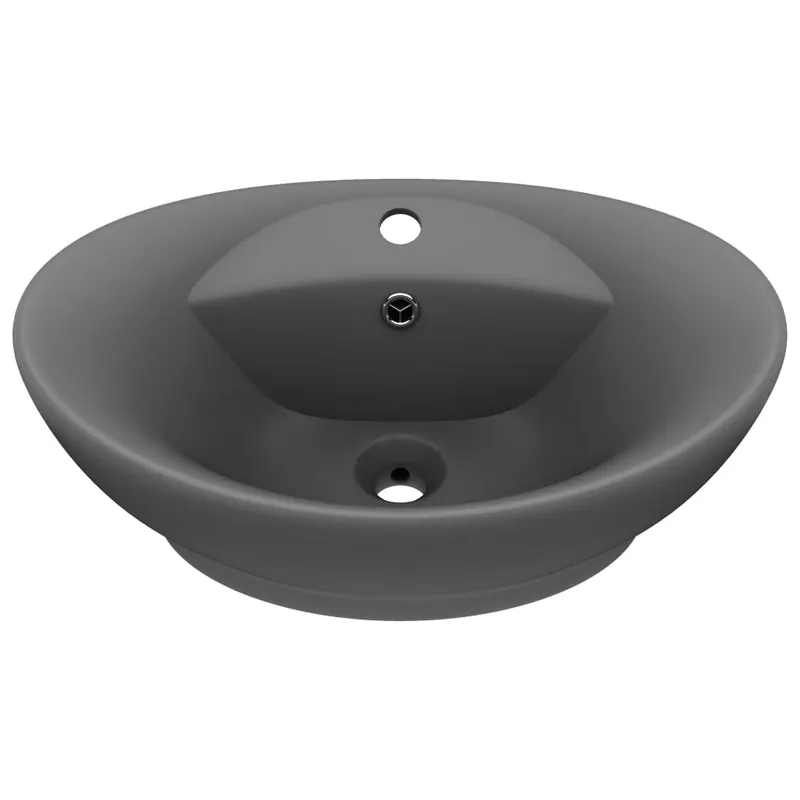 Beperkte Voorraad vidaXL Lavabo Troppopieno Ovale Grigio Scuro Opaco 58,5x39cm Ceramica
