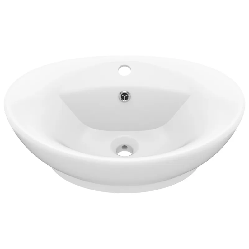 vidaXL Lavandino con Troppopieno Ovale Bianco Opaco 58,5x39cm Ceramica Op = Op