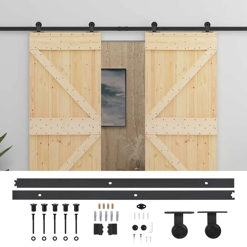 Snelle Levering vidaXL Porta scorrevole 2 pcs Naturale e Nero Legno Massello di Pino