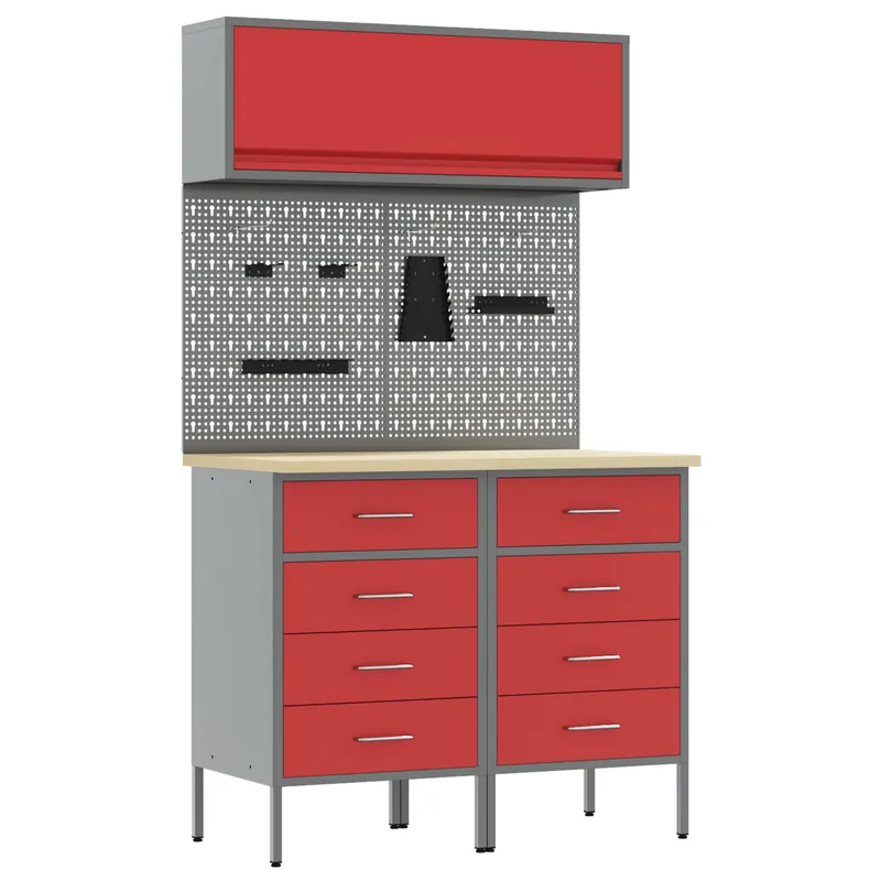 Snelle Levering vidaXL Set di mobili da lavoro con cassetto 5 pcs Rosso