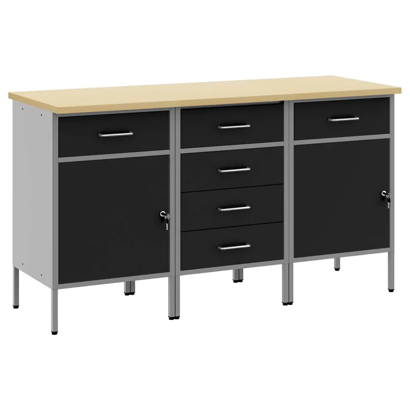 Koopje vidaXL Mobile da lavoro 3 pcs Nero e Grigio 150 x 55 x 85 cm