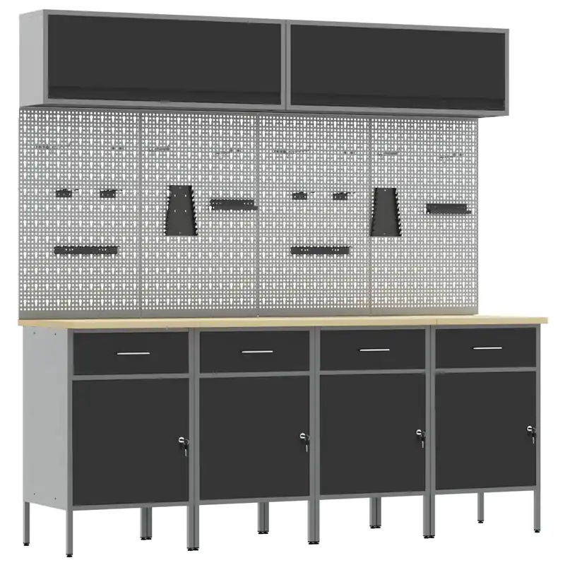 vidaXL Set di mobili da lavoro con cassetto con blocco 10 pcs Nero Fabrieksprijs