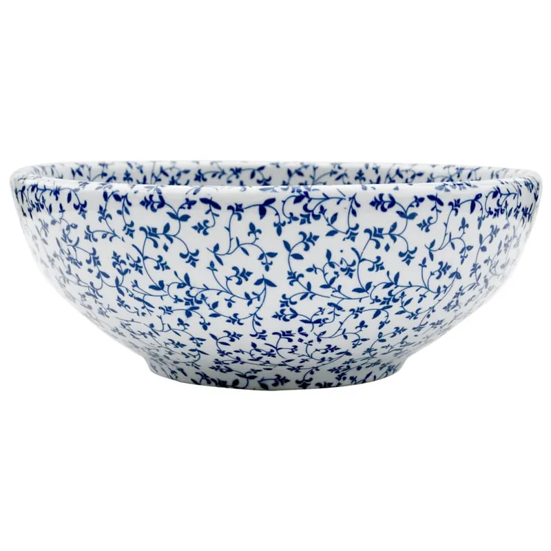 vidaXL Lavabo da Appoggio Bianco e Blu Rotondo Φ41x14 cm Ceramica Op = Op