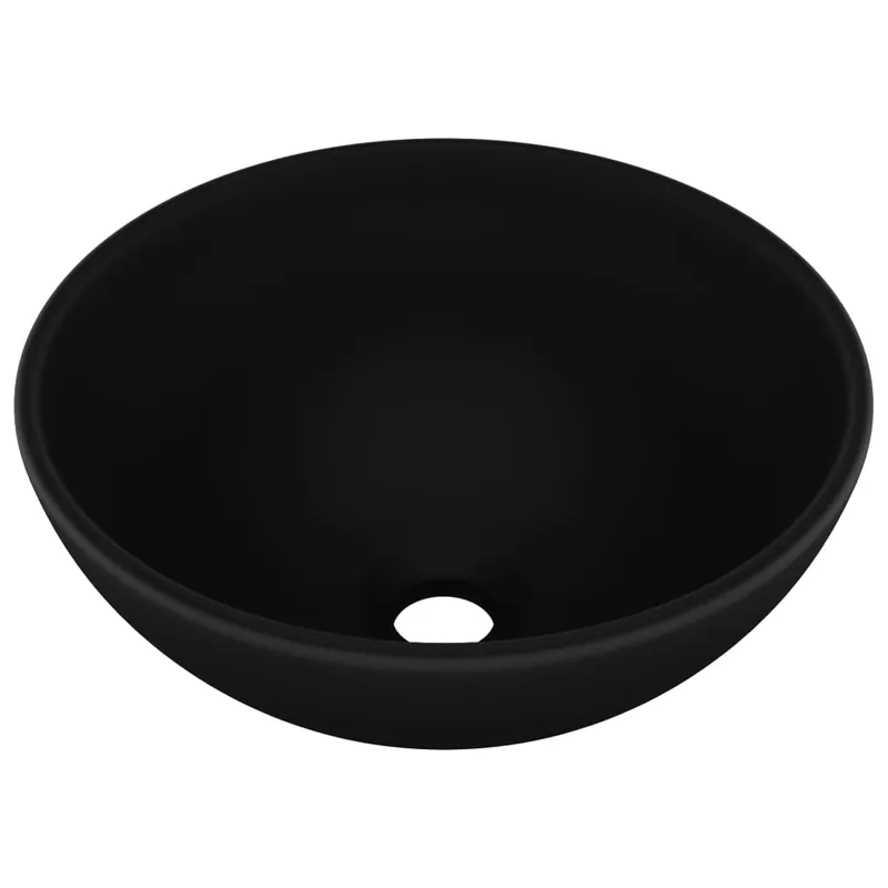 Koop Vandaag vidaXL Lavandino Lusso Rotondo Nero Opaco 32,5x14 cm in Ceramica