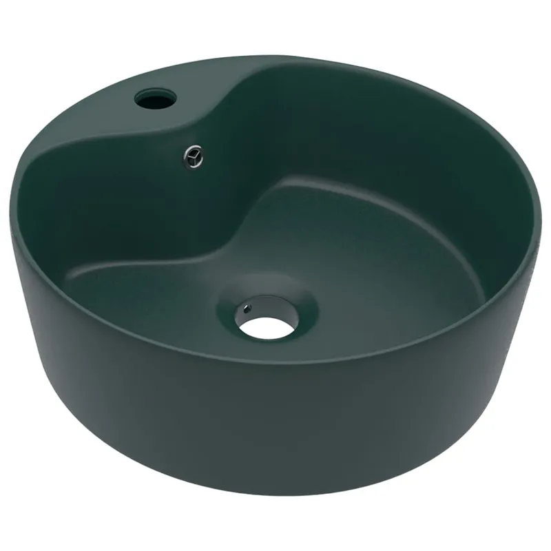 vidaXL Lavandino con Troppopieno Verde Scuro Opaco 36x13cm in Ceramica Direct Verzonden