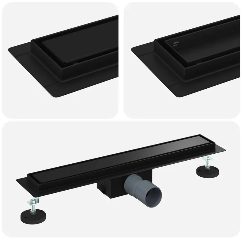 Goedkoop vidaXL Drenaggio doccia 2 in 1 Nero 50 cm Acciaio Inox 304