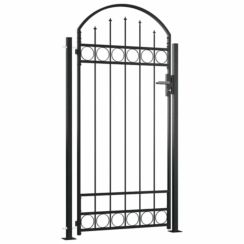 vidaXL Cancello per recinzione ASSEN con parte superiore ad arco e 2 pali 105x170 cm Nero Fabrieksprijs