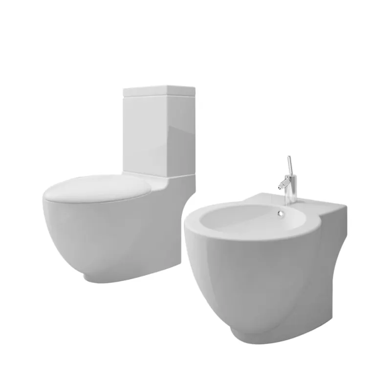 Korting vidaXL Set WC e Bidet con Piede in Ceramica Bianca
