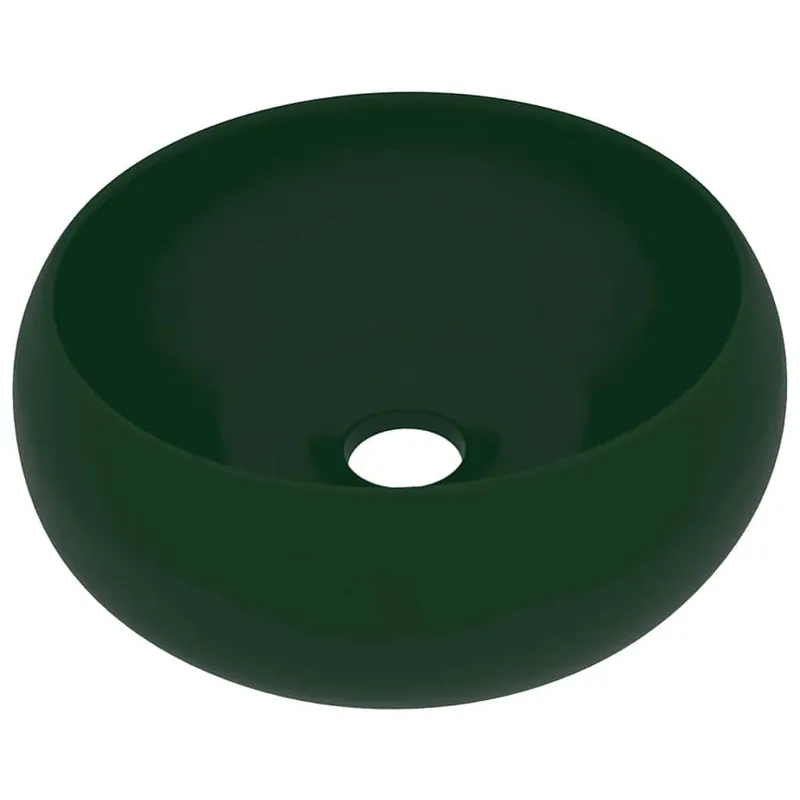 vidaXL Lavandino Lusso Rotondo Verde Scuro Opaco 40x15 cm in Ceramica Op = Op