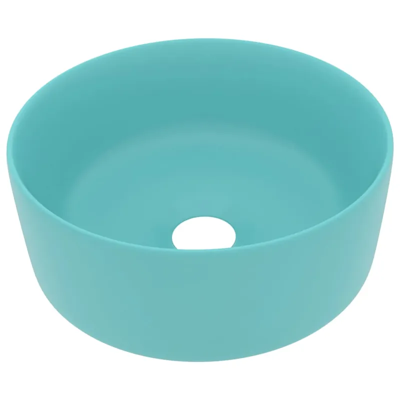 Goedkoop vidaXL Lavandino Lusso Rotondo Verde Chiaro Opaco 40x15 cm in Ceramica