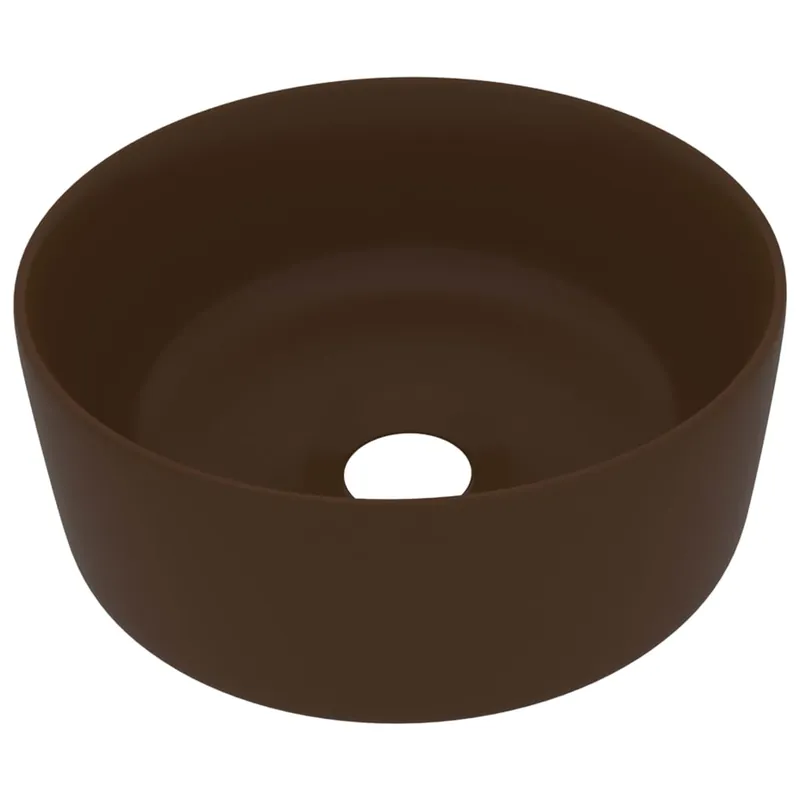 vidaXL Lavandino Lusso Rotondo Marrone Scuro Opaco 40x15cm in Ceramica Weekendaanbieding