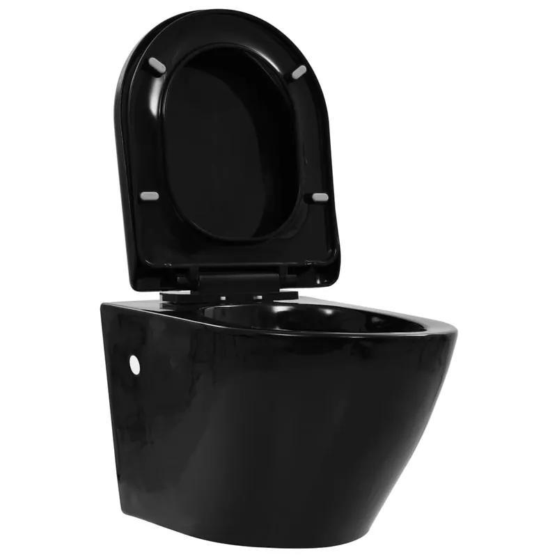 vidaXL WC Sospeso con Design Senza Bordi in Ceramica Nero Gereduceerde Prijs