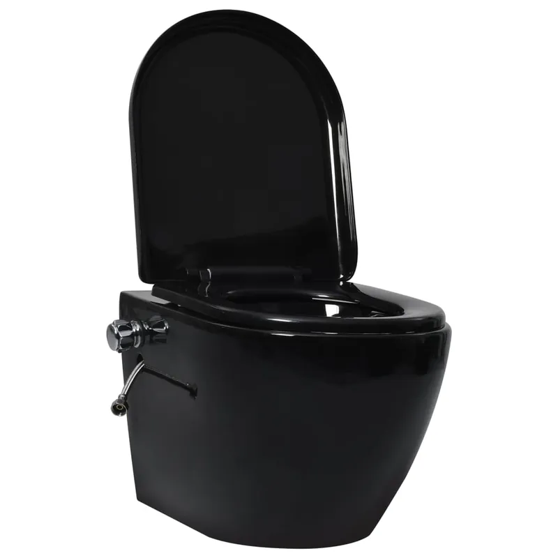 Tijdelijk Beschikbaar vidaXL Toilette senza Bordo Sospesa con Funzione Bidet Ceramica Nera