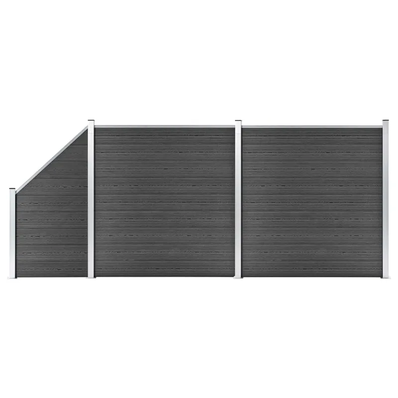 vidaXL Set Pannelli di Recinzione in WPC 446x(105-186) cm Nero Rechtstreeks Van De Fabrikant
