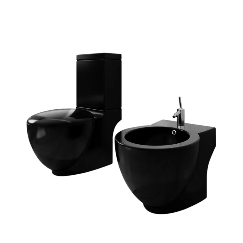 Direct Verzonden vidaXL Set di Bidet e Toilette da Pavimento in Ceramica Nera