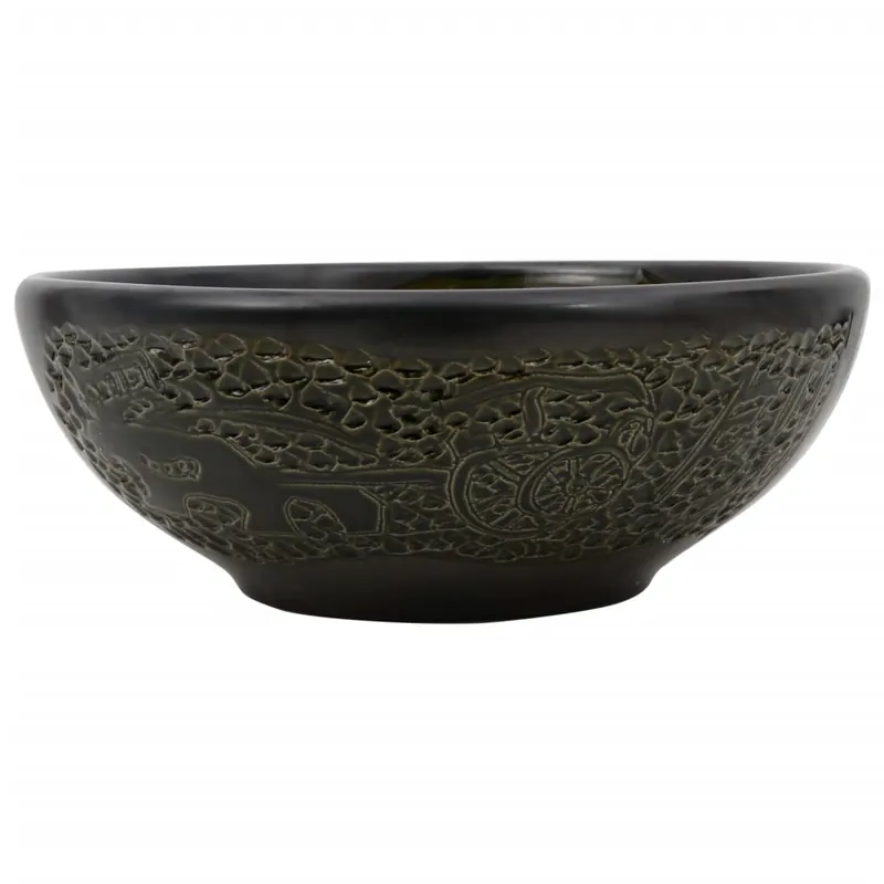 vidaXL Lavabo da Appoggio Nero Rotondo Φ41x14 cm Ceramica Snelle Levering