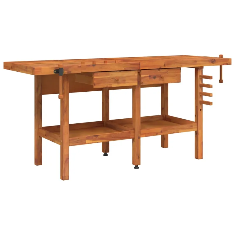 vidaXL Banco Lavoro Cassetti e Morse 192x62x83cm Legno Massello Acacia Nieuw