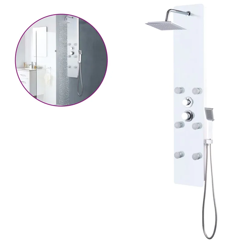 vidaXL Pannello Doccia in Vetro 25x44,6x130 cm Bianco Lage Prijs