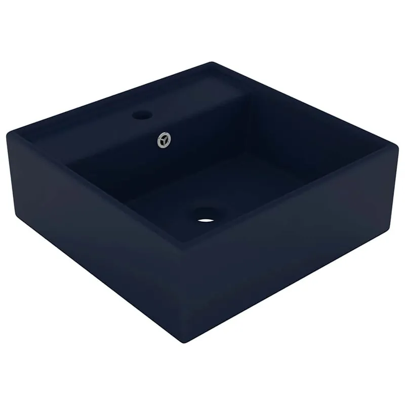 vidaXL Lavabo Troppopieno Quadrato Blu Scuro Opaco 41x41cm Ceramica Rechtstreeks Van De Fabrikant