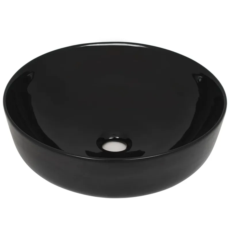 vidaXL Lavandino Tondo in Ceramica Nero 41,5x13,5 cm Laatste Versie