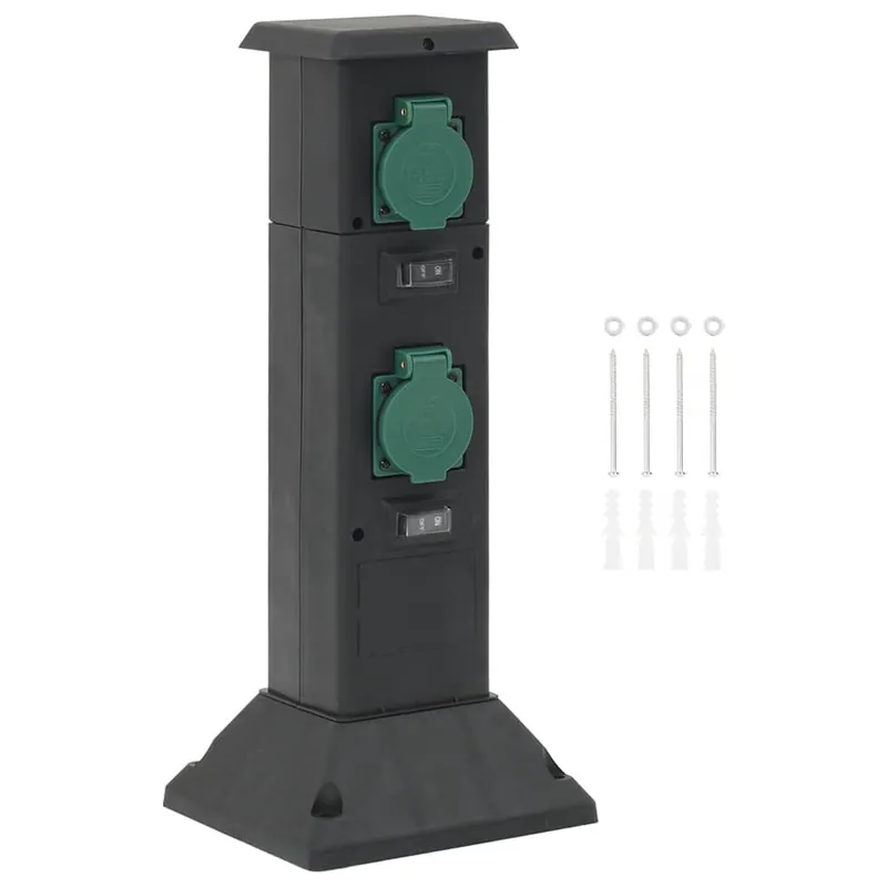 vidaXL Colonna con Presa da Esterno a 4 Vie Nera e Verde 16x16x39,5cm Merkproduct