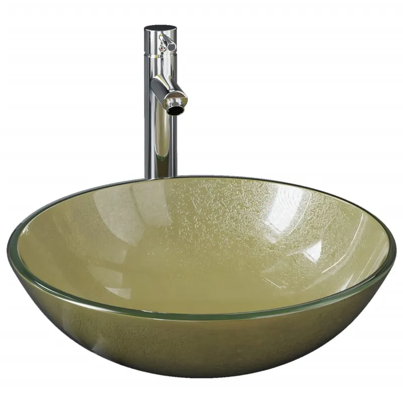 Must-Have vidaXL Lavandino Rubinetto e Piletta a Pressione Vetro Temperato Oro