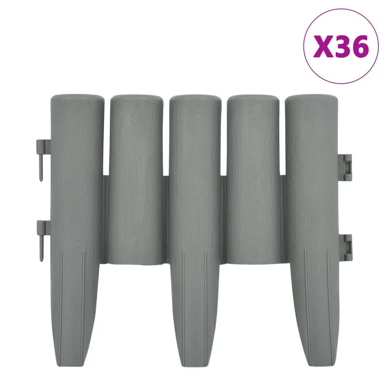 vidaXL Bordature per Prato 36 pz Grigie 10 m in PP Hoge Kwaliteit