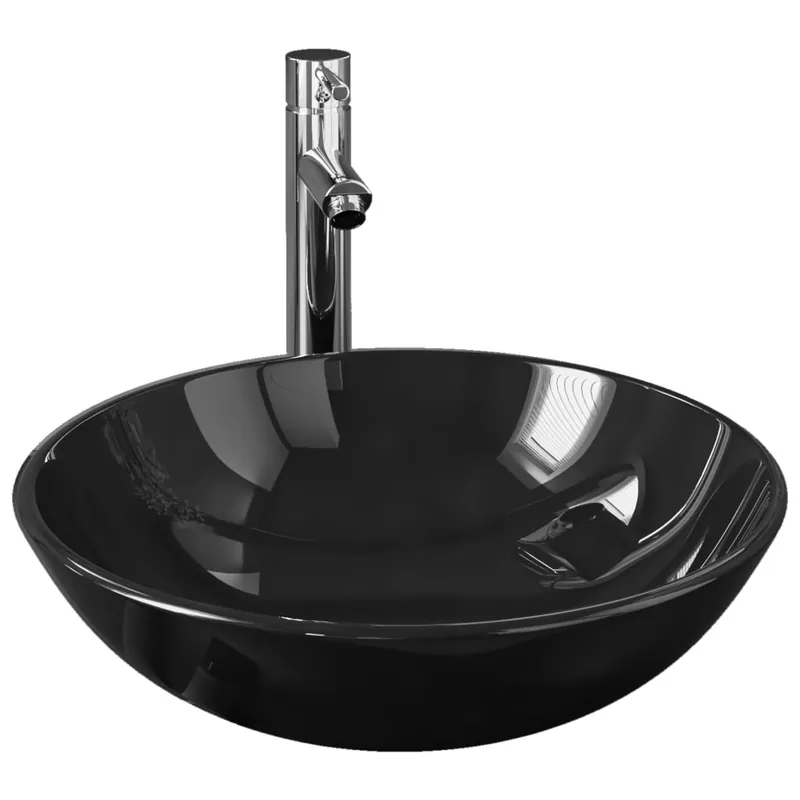 Bestseller vidaXL Lavandino Bagno con Rubinetto e Piletta in Vetro Temperato Nero