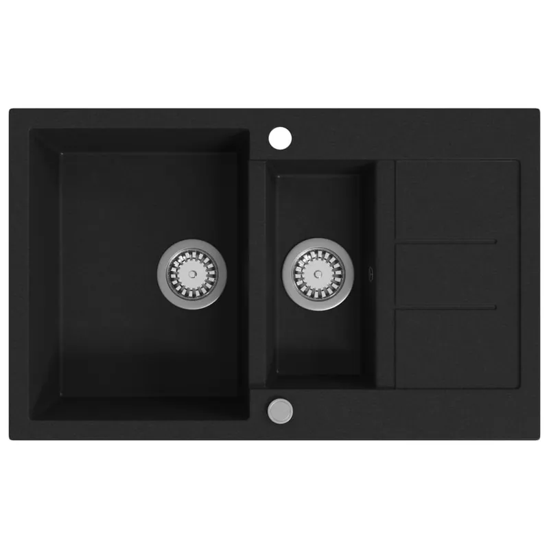 Lage Kosten vidaXL Lavello da Cucina in Granito Vasca Doppia Nero